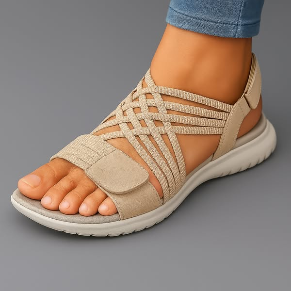 Women's comfortable strap sandals in beige with flexible non-slip outsole