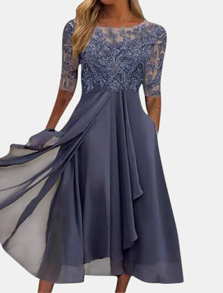 Women's purple elegant lace dress with a layered skirt