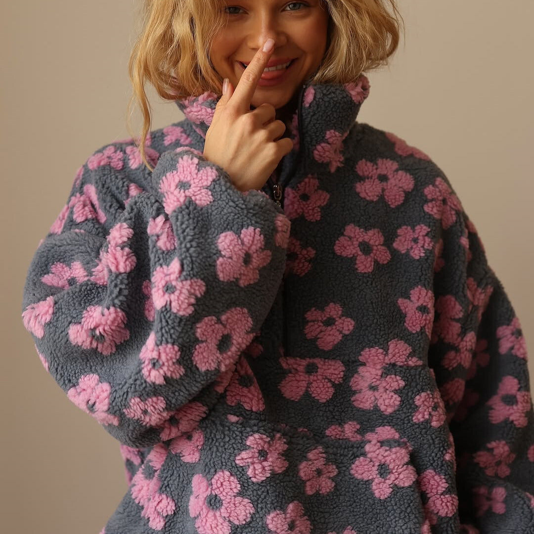 Sofia Floral Zip Sweater lifestyle shot