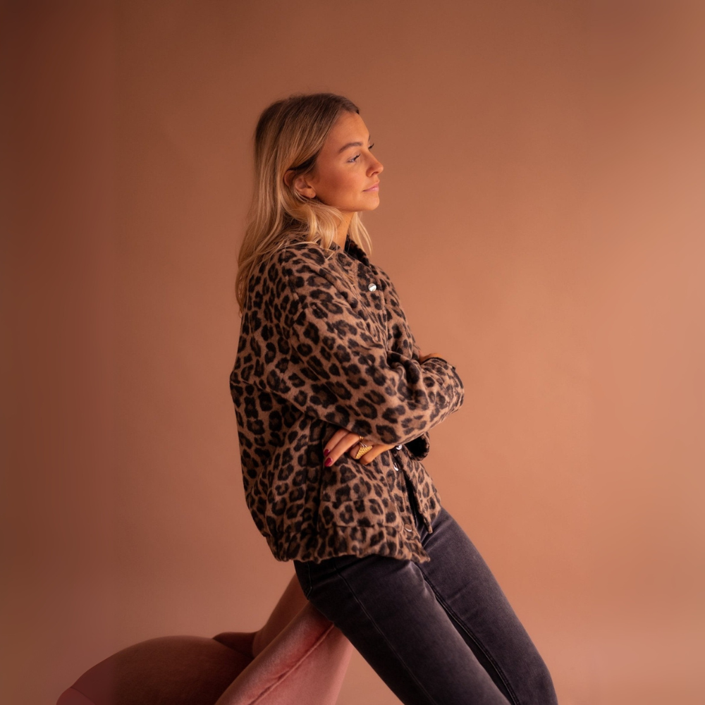 Zahra Leopard Print Jacket - side view