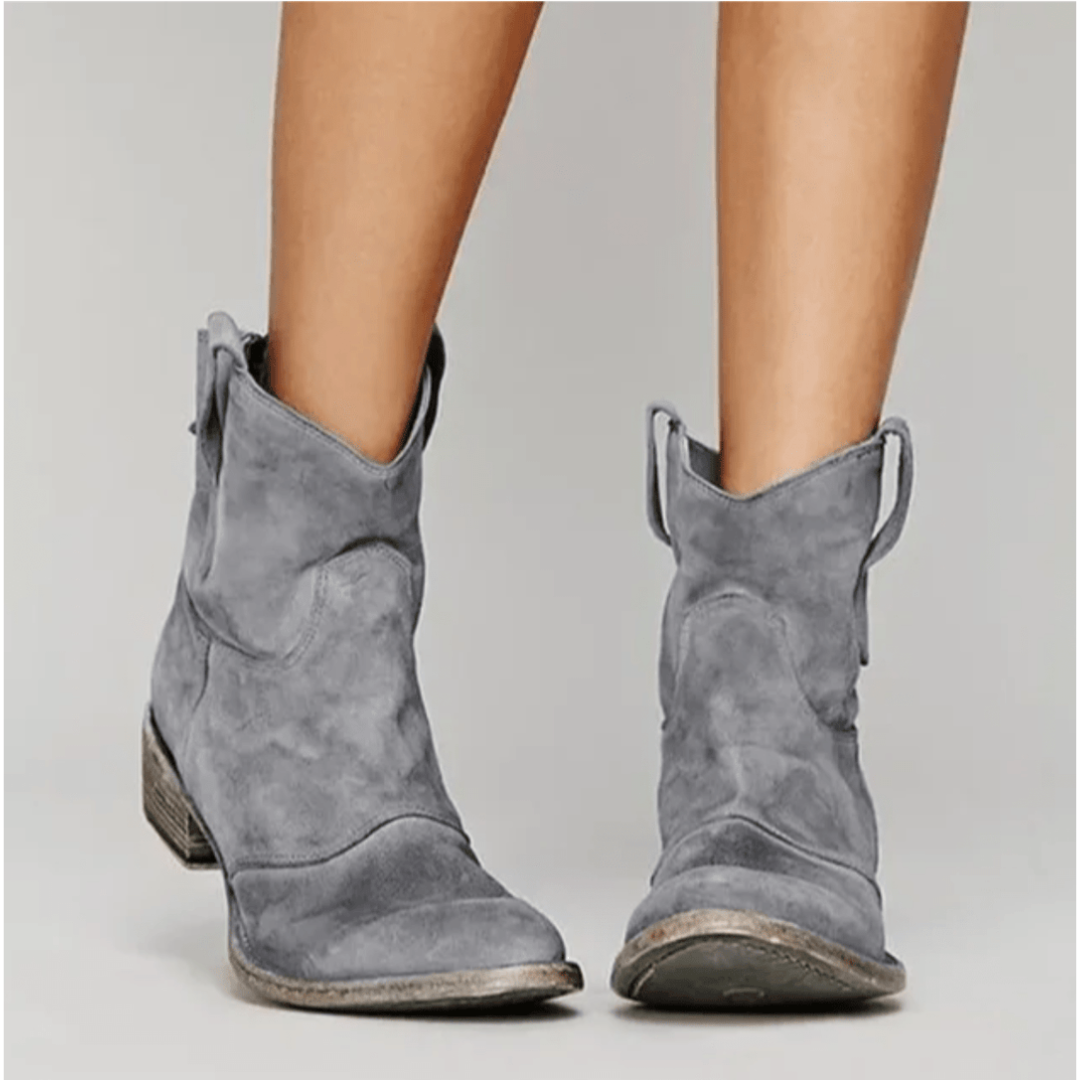 Charlotte comfortable suede ankle boots in gray, low heel and side zipper