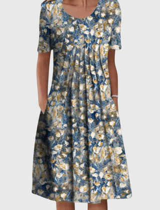 Women's Scarlett round neck printed dress in light blue