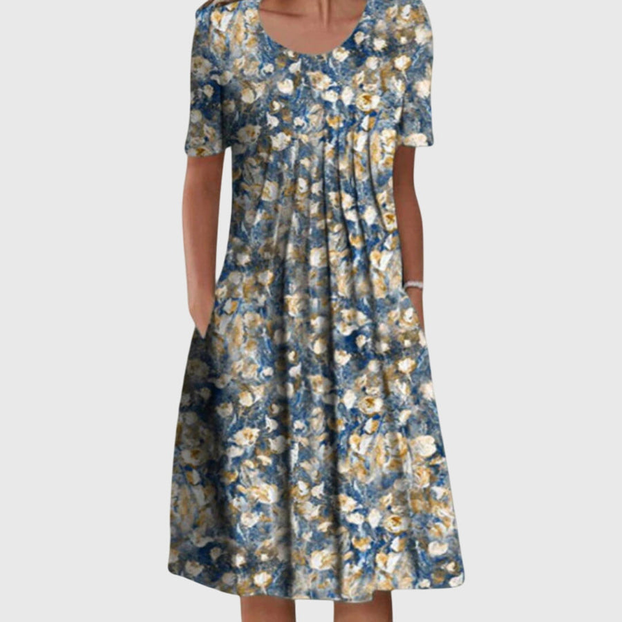 Women's Scarlett round neck printed dress in light blue