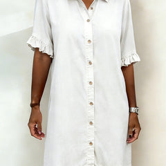 Dana comfortable denim button dress in white