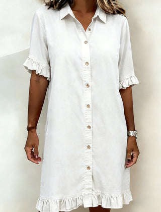 Dana comfortable denim button dress in white