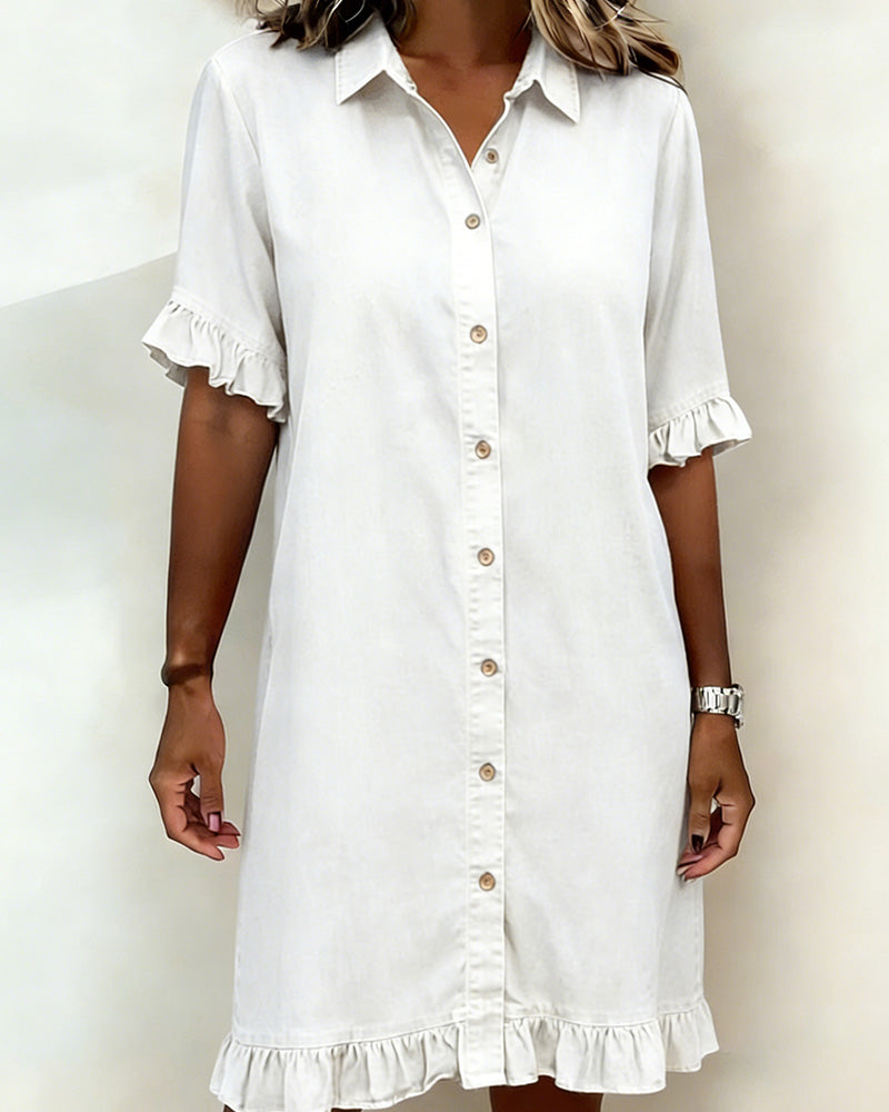 Dana comfortable denim button dress in white