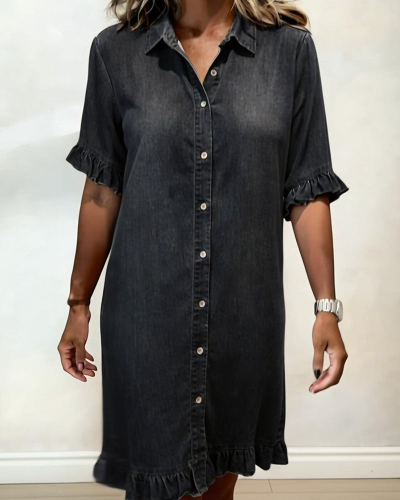 Dana denim dress, black, styled view