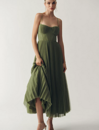 Women's green structured corset maxi dress, Jacqueline