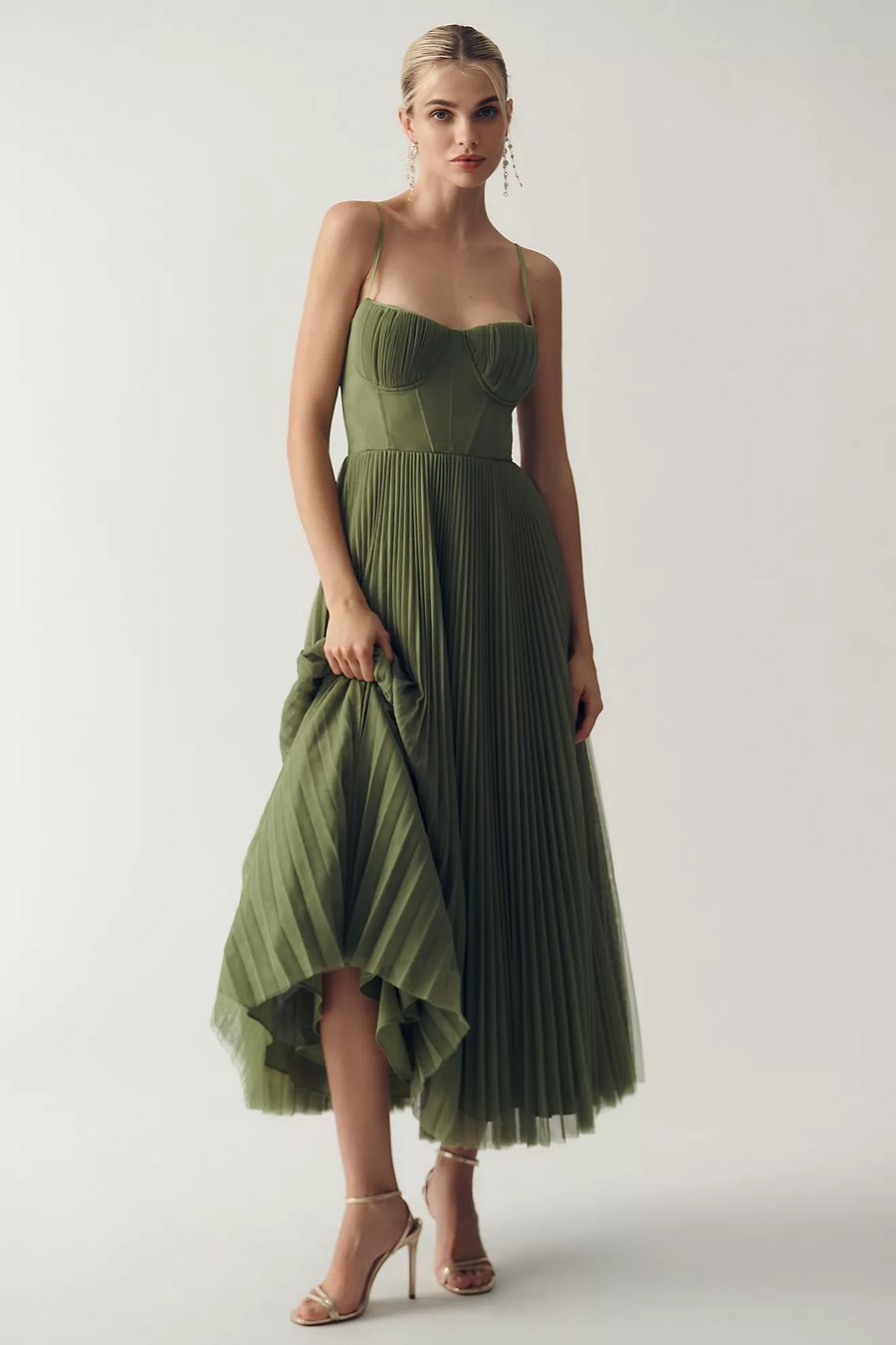 Women's green structured corset maxi dress, Jacqueline