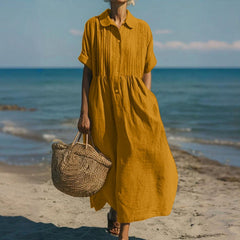 Women's orange collared button-front midi dress