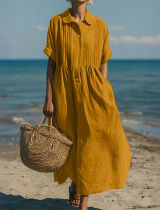 Women's orange collared button-front midi dress