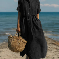 Women's black collared button-front midi dress