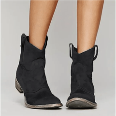 Charlotte comfortable suede ankle boots in black, sleek design and low heel