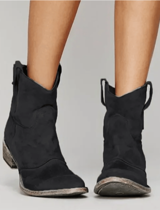 Charlotte comfortable suede ankle boots in black, sleek design and low heel
