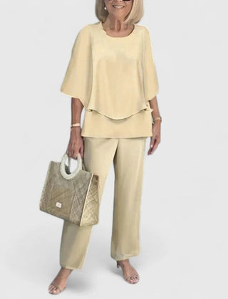 Women's loose matching two-piece set in butter yellow