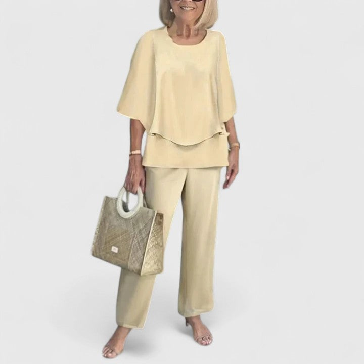 Women's loose matching two-piece set in butter yellow