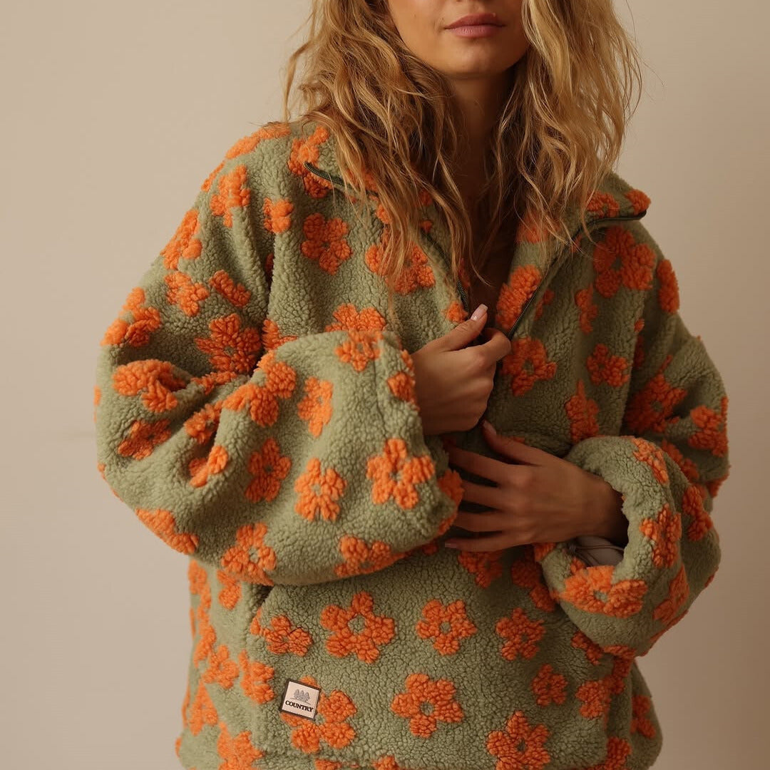 Sofia Floral Zip Sweater detail view
