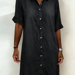 Dana comfortable denim button dress in black