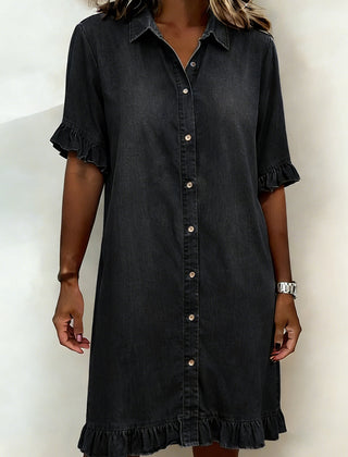 Dana comfortable denim button dress in black