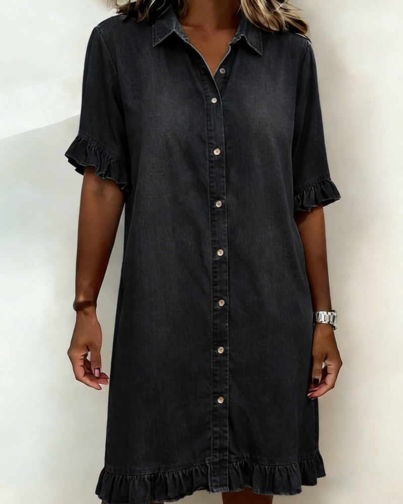 Dana comfortable denim button dress in black