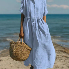 Women's light blue collared button-front midi dress