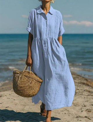 Women's light blue collared button-front midi dress