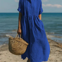 Women's blue collared button-front midi dress