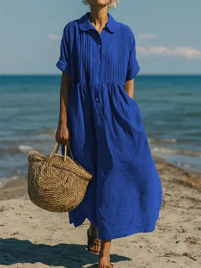 Women's blue collared button-front midi dress