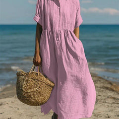 Women's pink collared button-front midi dress