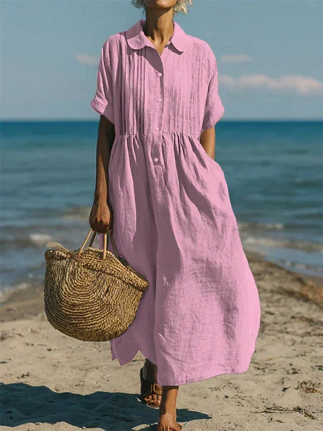 Women's pink collared button-front midi dress