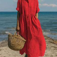 Women's red collared button-front midi dress