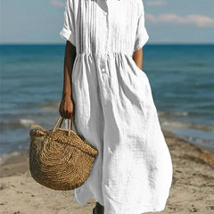 Women's white collared button-front midi dress