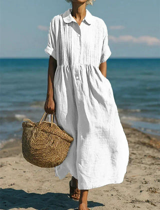 Women's white collared button-front midi dress
