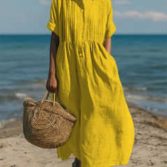 Women's yellow collared button-front midi dress