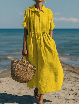 Women's yellow collared button-front midi dress