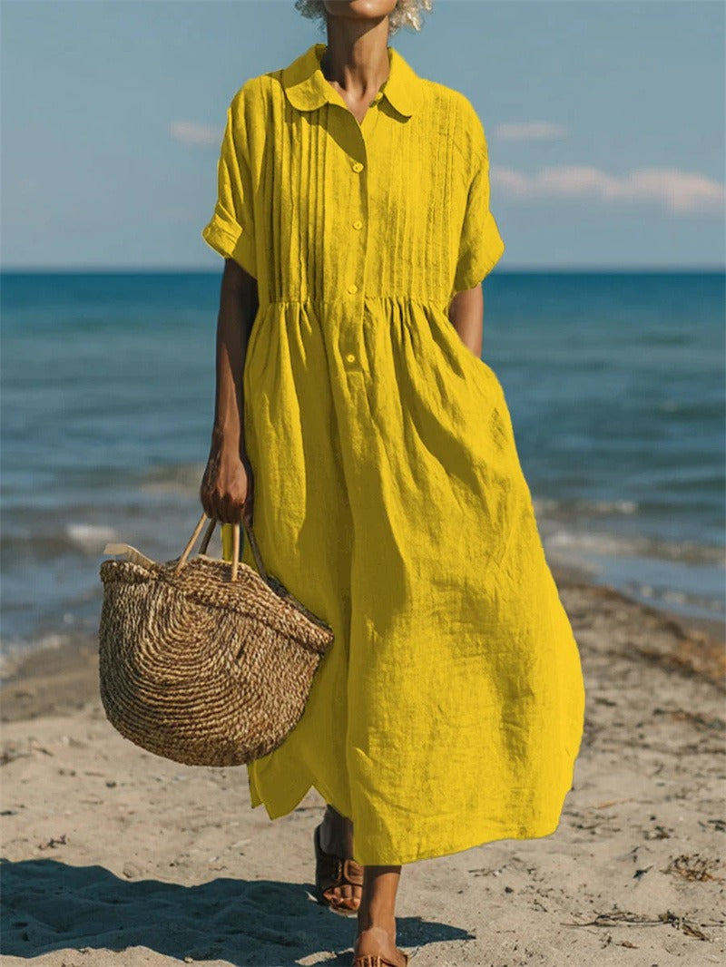 Women's yellow collared button-front midi dress