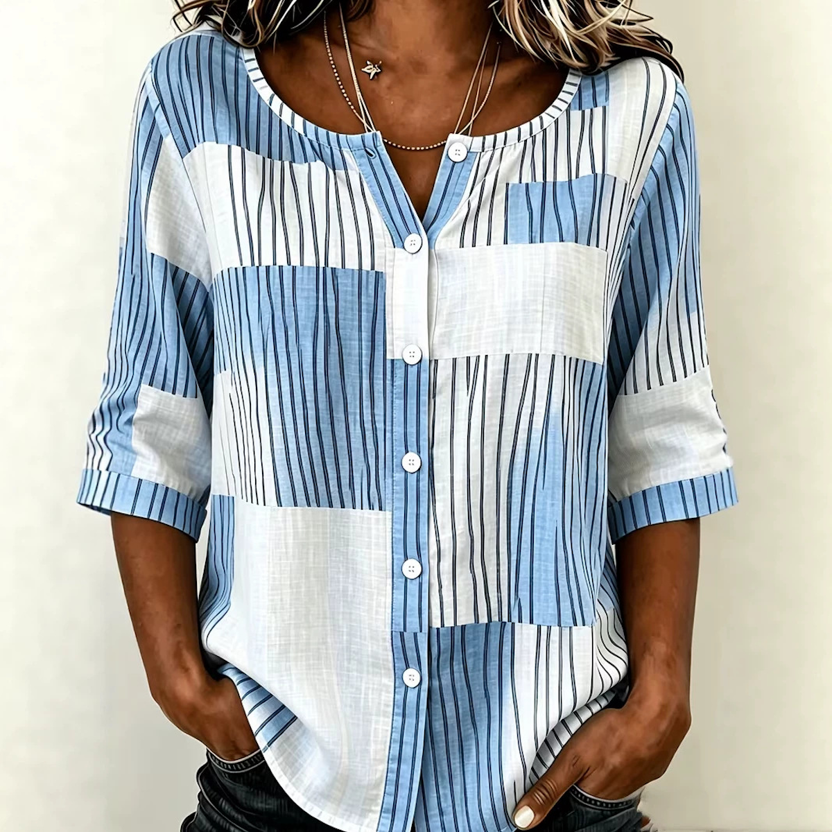 Evelyn | Patchwork Stripe Print Blouse