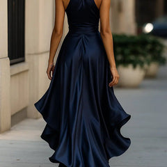 Women's halterneck maxi dress, back view