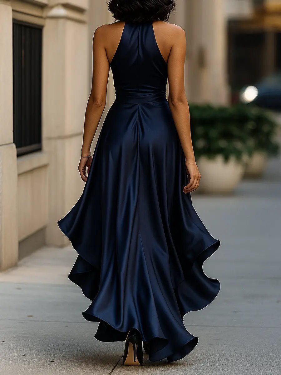 Women's halterneck maxi dress, back view