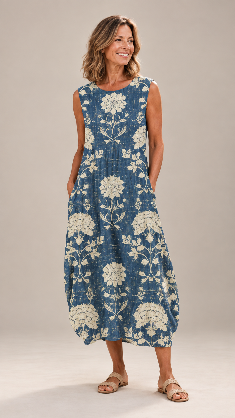 Tessie| Blue Floral Sleeveless Midi Dress