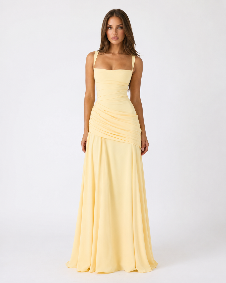 Enie Draped Square-Neck Maxi Dress