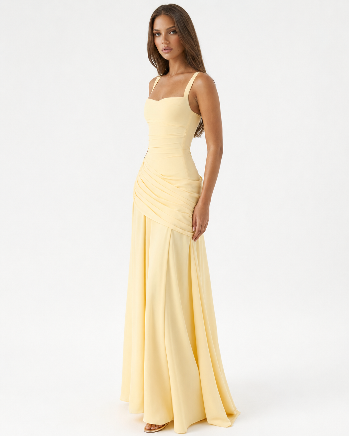 Enie Draped Square-Neck Maxi Dress detail