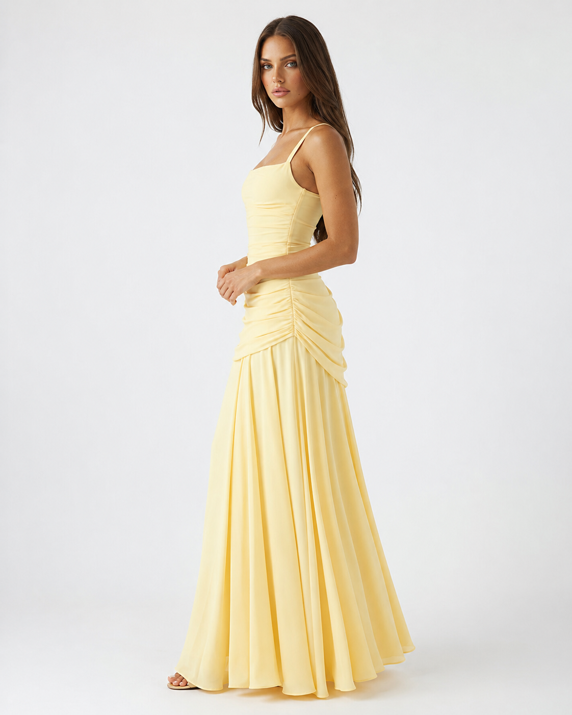 Enie Draped Square-Neck Maxi Dress detail