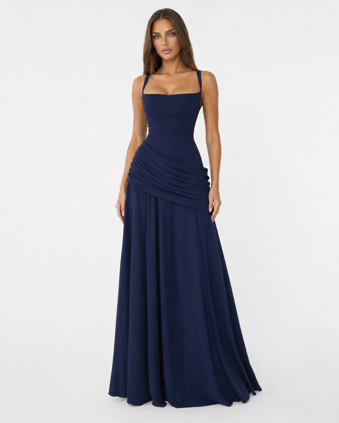Enie Draped Square-Neck Maxi Dress detail