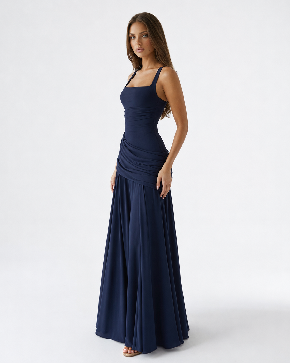 Enie Draped Square-Neck Maxi Dress detail