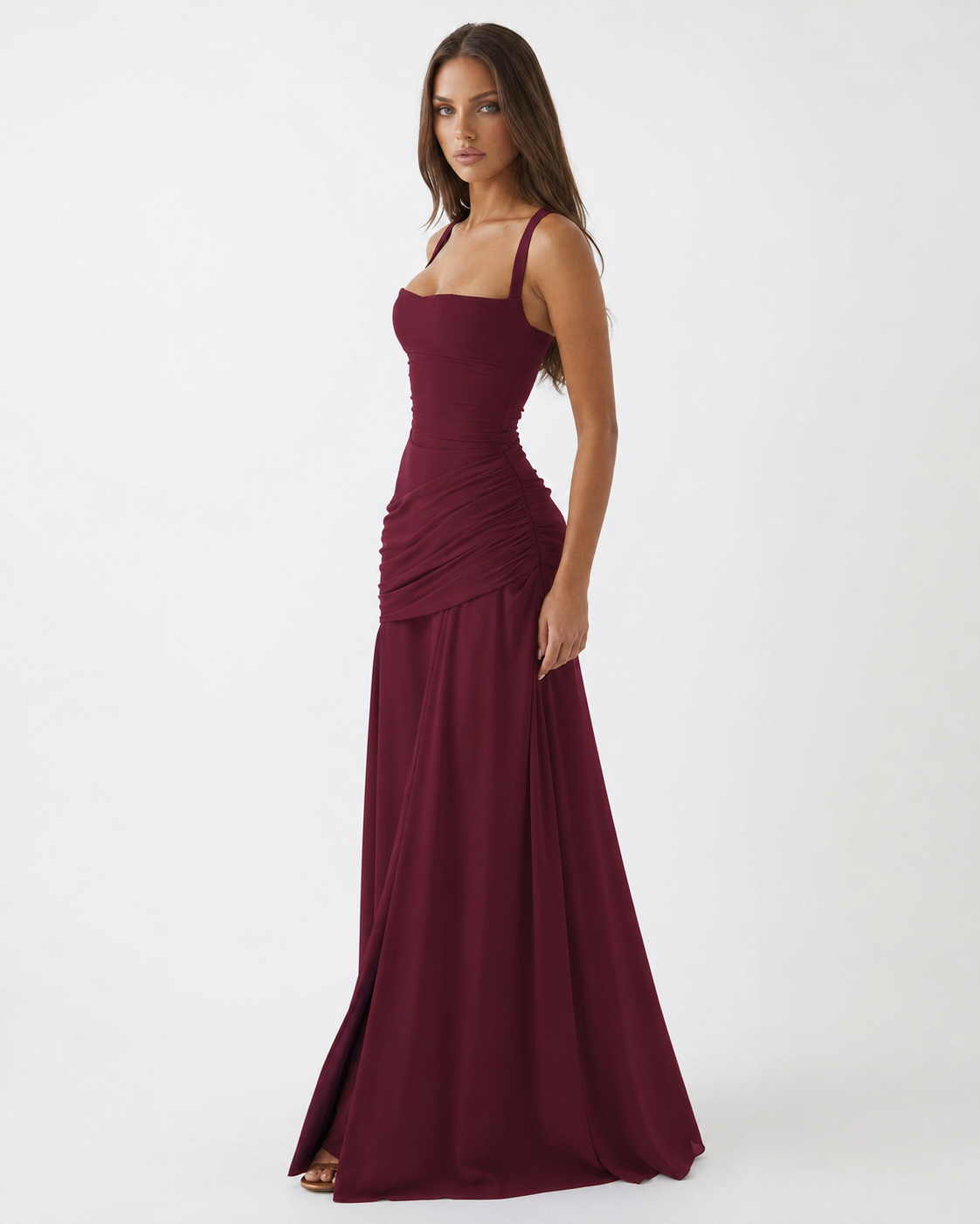Enie Draped Square-Neck Maxi Dress detail