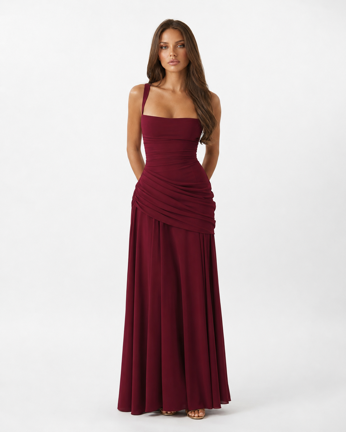 Enie Draped Square-Neck Maxi Dress detail