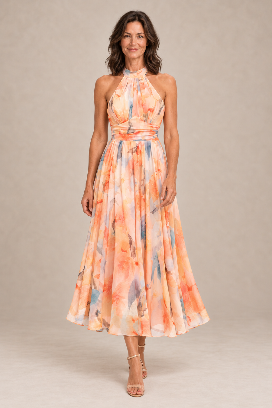 Aurora | Halter Neck Watercolor Print Maxi Dress