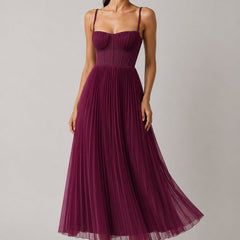 Women's wine red structured corset maxi dress, Jacqueline