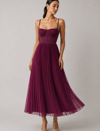 Women's wine red structured corset maxi dress, Jacqueline